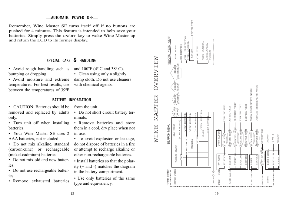 Special care, Handling, Battery information | Automatic power off | EXCALIBUR 415-SE04 Wine Master Special Edition User Manual | Page 10 / 11