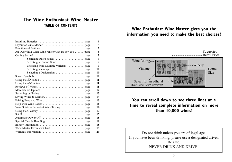 The wine enthusiast wine master | EXCALIBUR 415-SE04 Wine Master Special Edition User Manual | Page 2 / 11