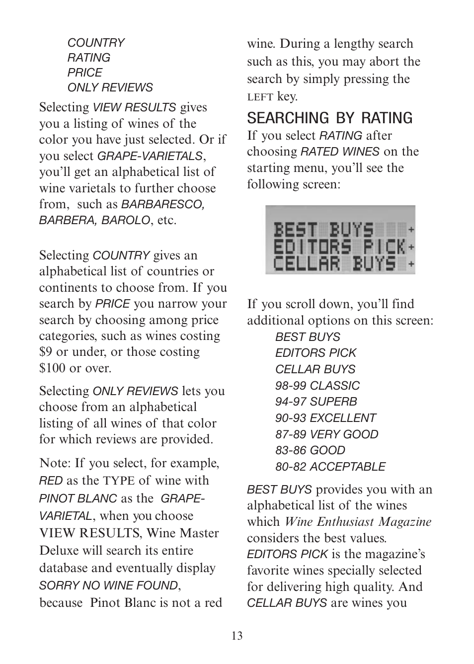 Searching by rating | EXCALIBUR 415-06 Wine Master Deluxe Edition User Manual | Page 13 / 24