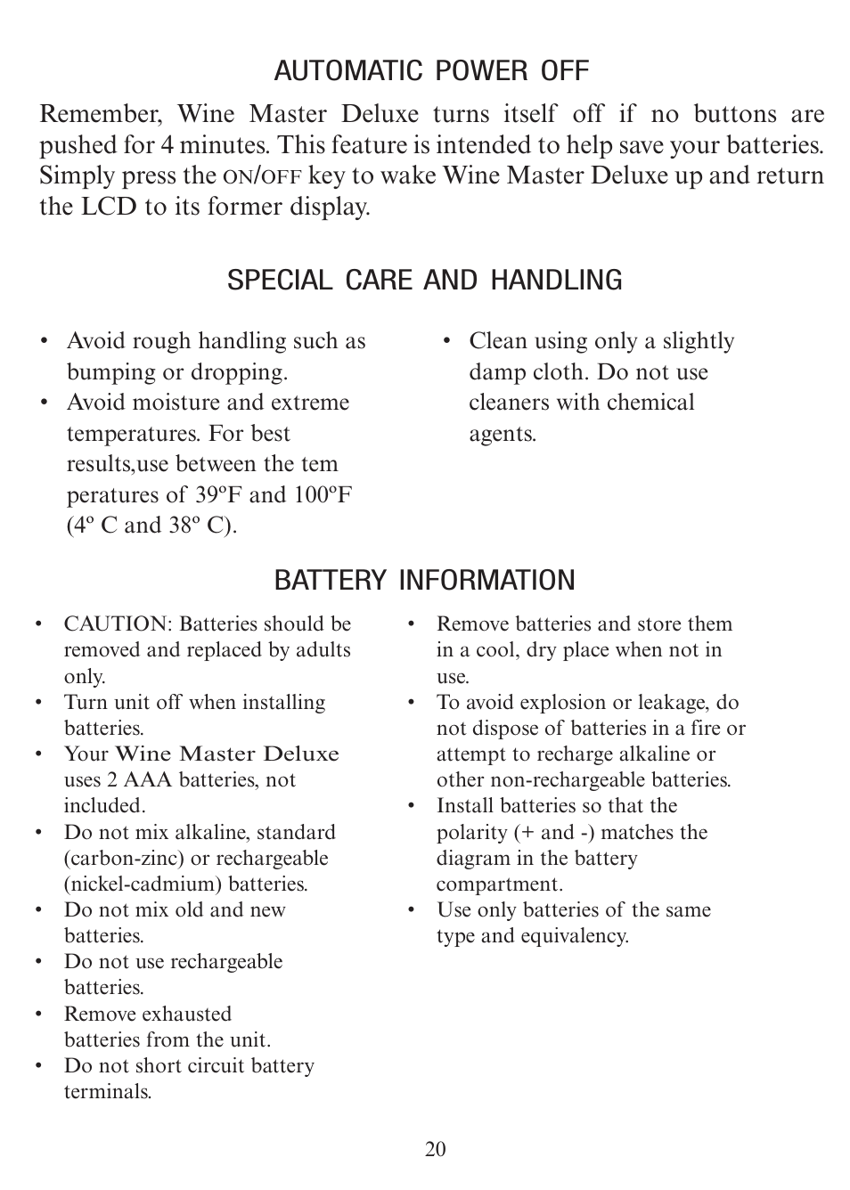EXCALIBUR 415-06 Wine Master Deluxe Edition User Manual | Page 20 / 24