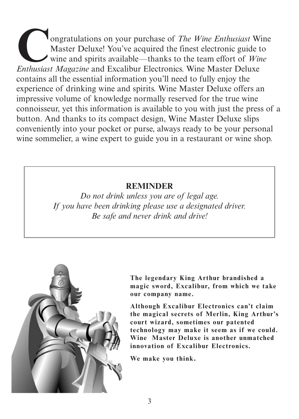 EXCALIBUR 415-06 Wine Master Deluxe Edition User Manual | Page 3 / 24