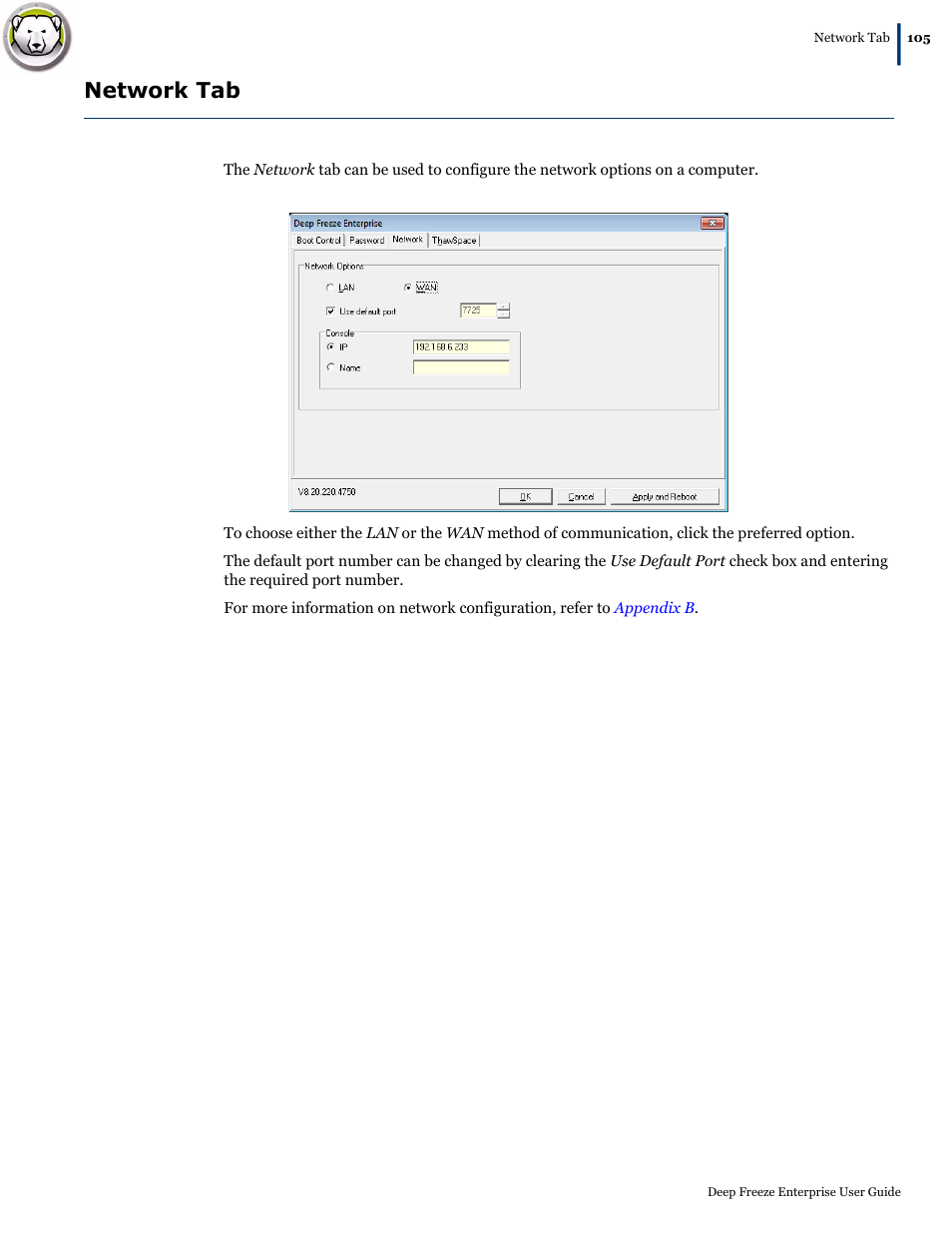 Network tab | Faronics Deep Freeze Enterprise User Manual | Page 105 / 184