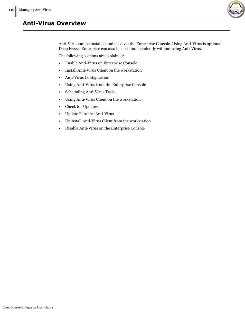 Anti-virus overview | Faronics Deep Freeze Enterprise User Manual | Page 110 / 184