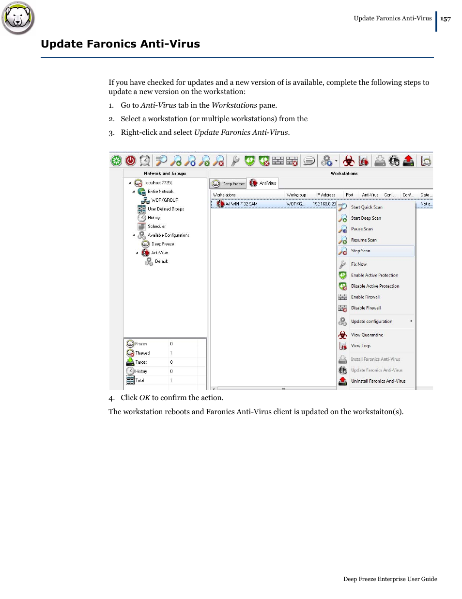 Update faronics anti-virus | Faronics Deep Freeze Enterprise User Manual | Page 157 / 184