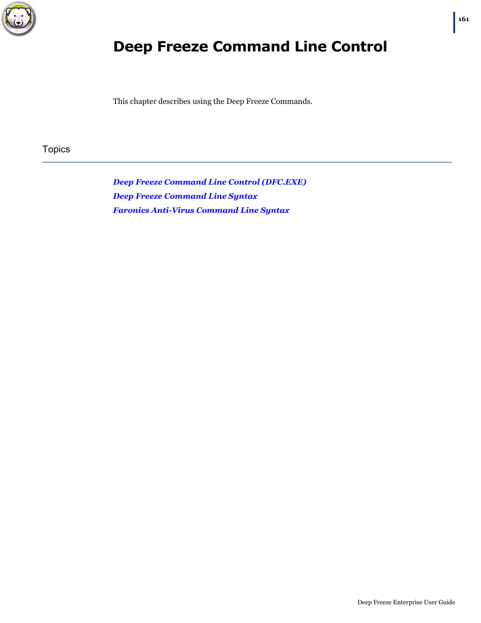 Deep freeze command line control | Faronics Deep Freeze Enterprise User Manual | Page 161 / 184