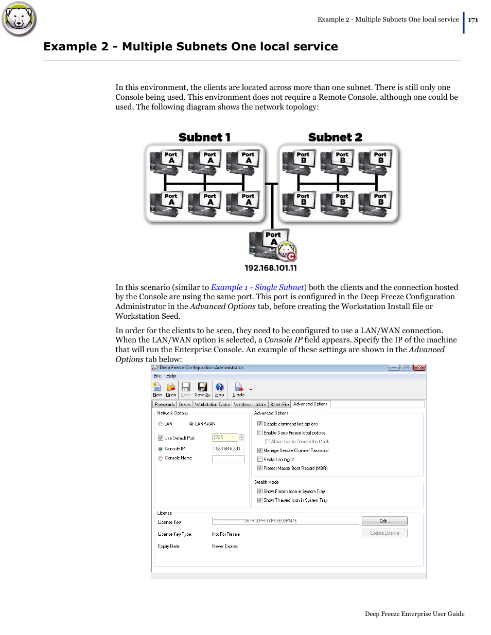 Example 2 - multiple subnets one local service | Faronics Deep Freeze Enterprise User Manual | Page 171 / 184