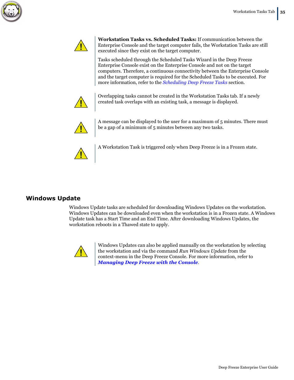 Windows update | Faronics Deep Freeze Enterprise User Manual | Page 35 / 184