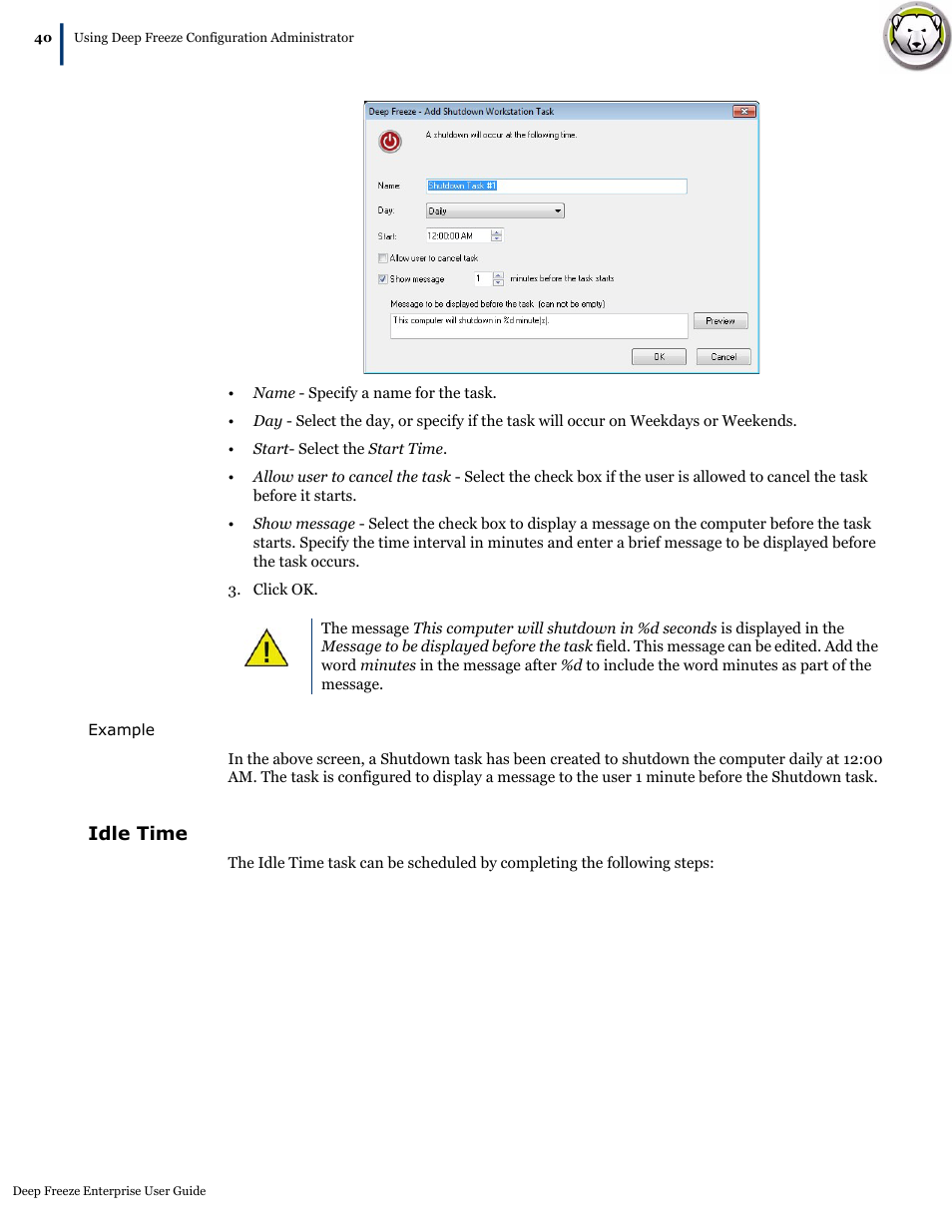 Idle time | Faronics Deep Freeze Enterprise User Manual | Page 40 / 184