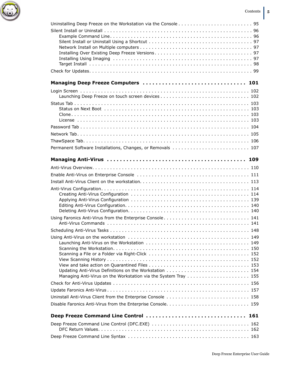 Faronics Deep Freeze Enterprise User Manual | Page 5 / 184