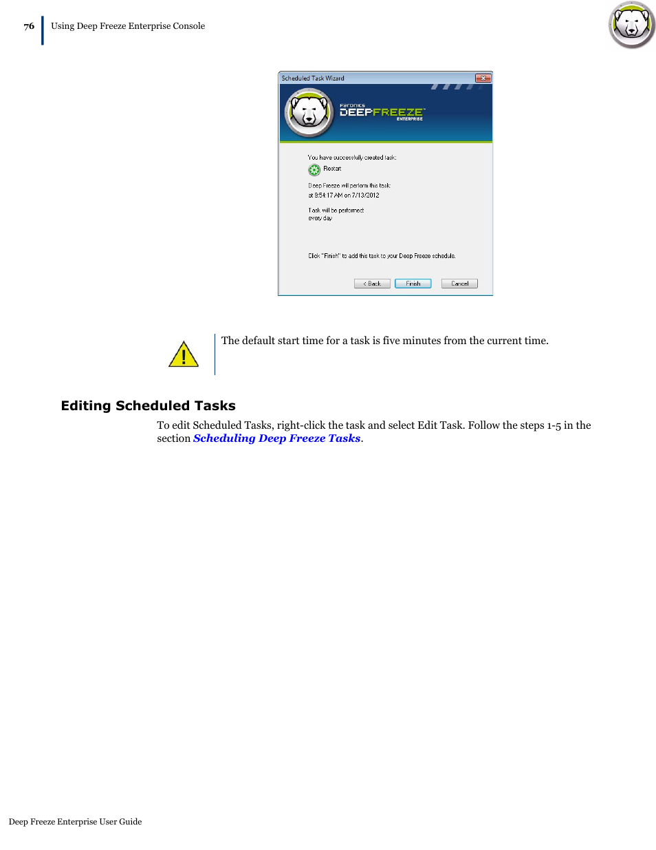 Editing scheduled tasks | Faronics Deep Freeze Enterprise User Manual | Page 76 / 184
