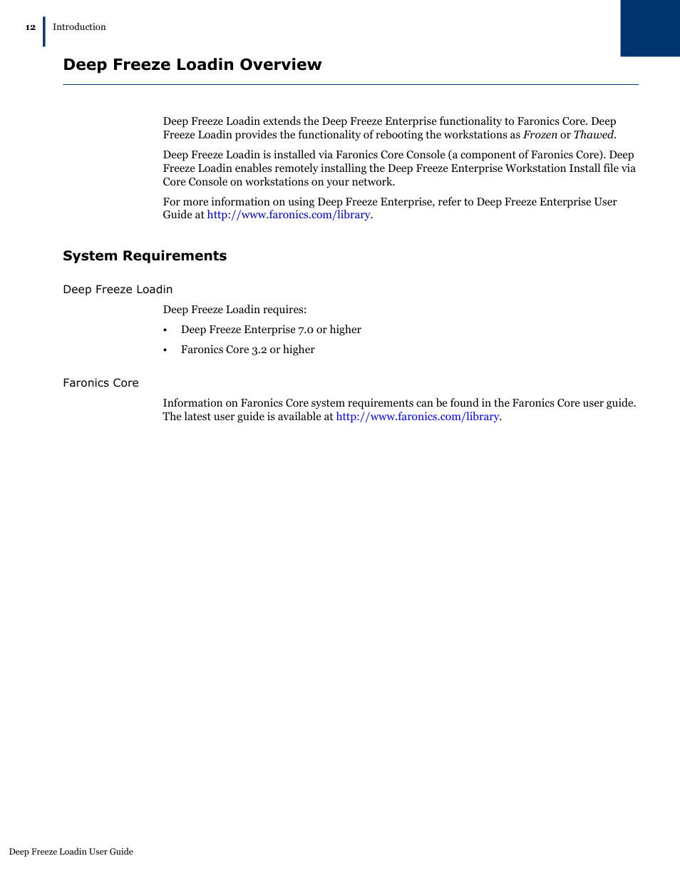 System requirements, Deep freeze loadin overview | Faronics Deep Freeze Loadin User Manual | Page 12 / 40