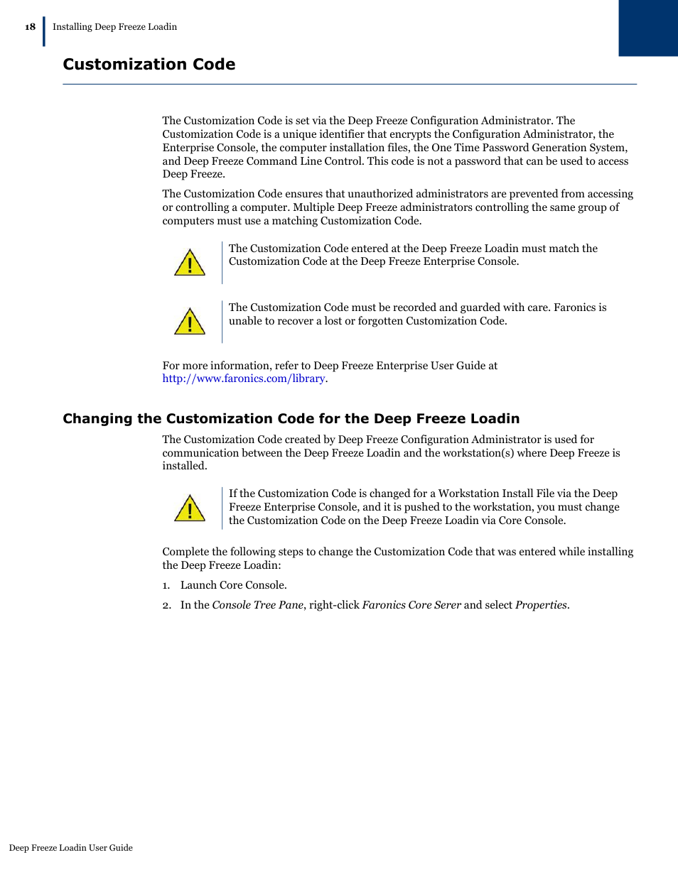 Customization code | Faronics Deep Freeze Loadin User Manual | Page 18 / 40