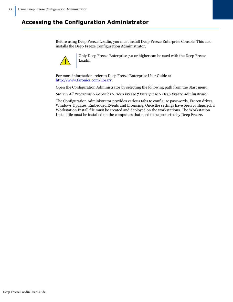 Accessing the configuration administrator | Faronics Deep Freeze Loadin User Manual | Page 22 / 40
