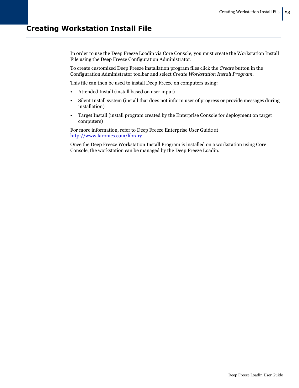 Creating workstation install file | Faronics Deep Freeze Loadin User Manual | Page 23 / 40