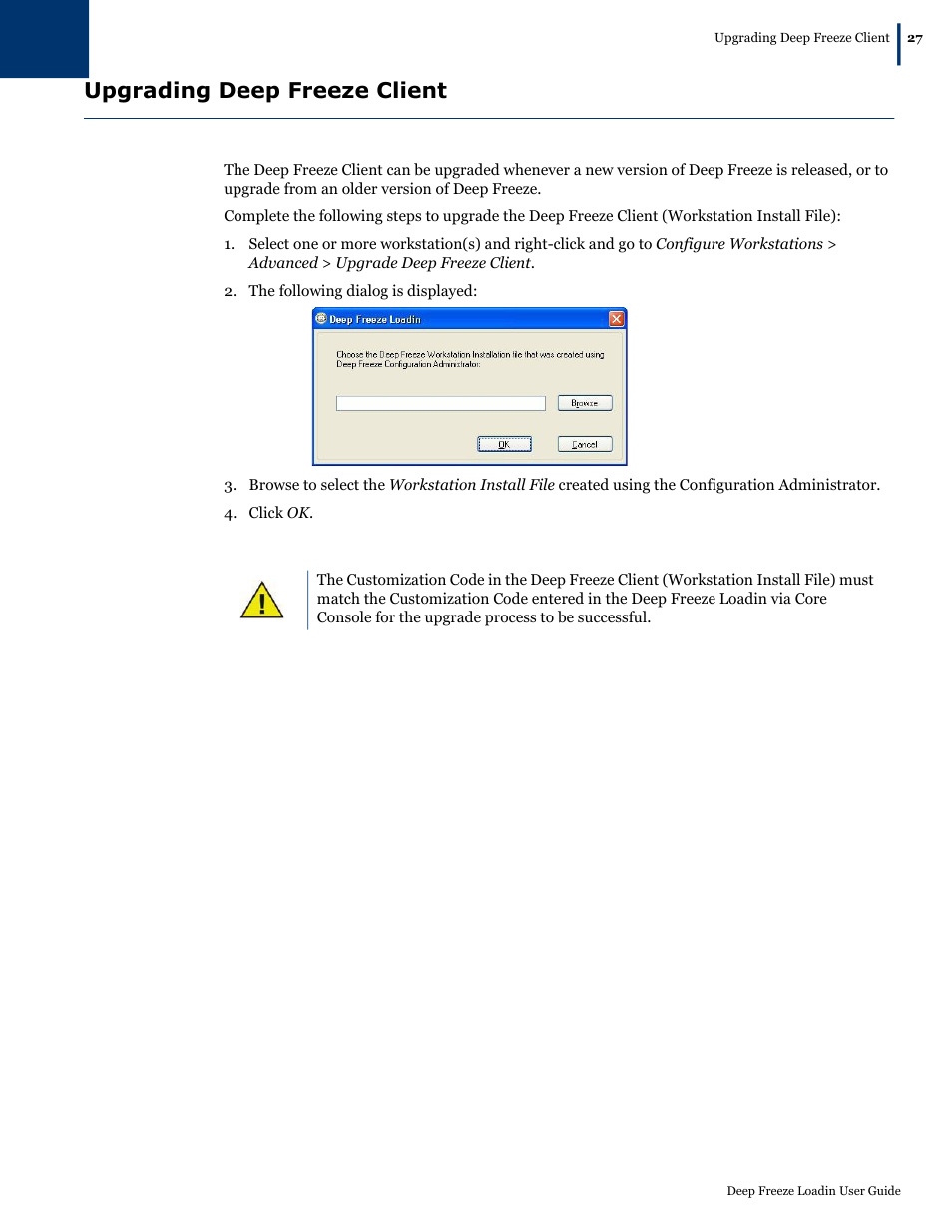 Upgrading deep freeze client | Faronics Deep Freeze Loadin User Manual | Page 27 / 40