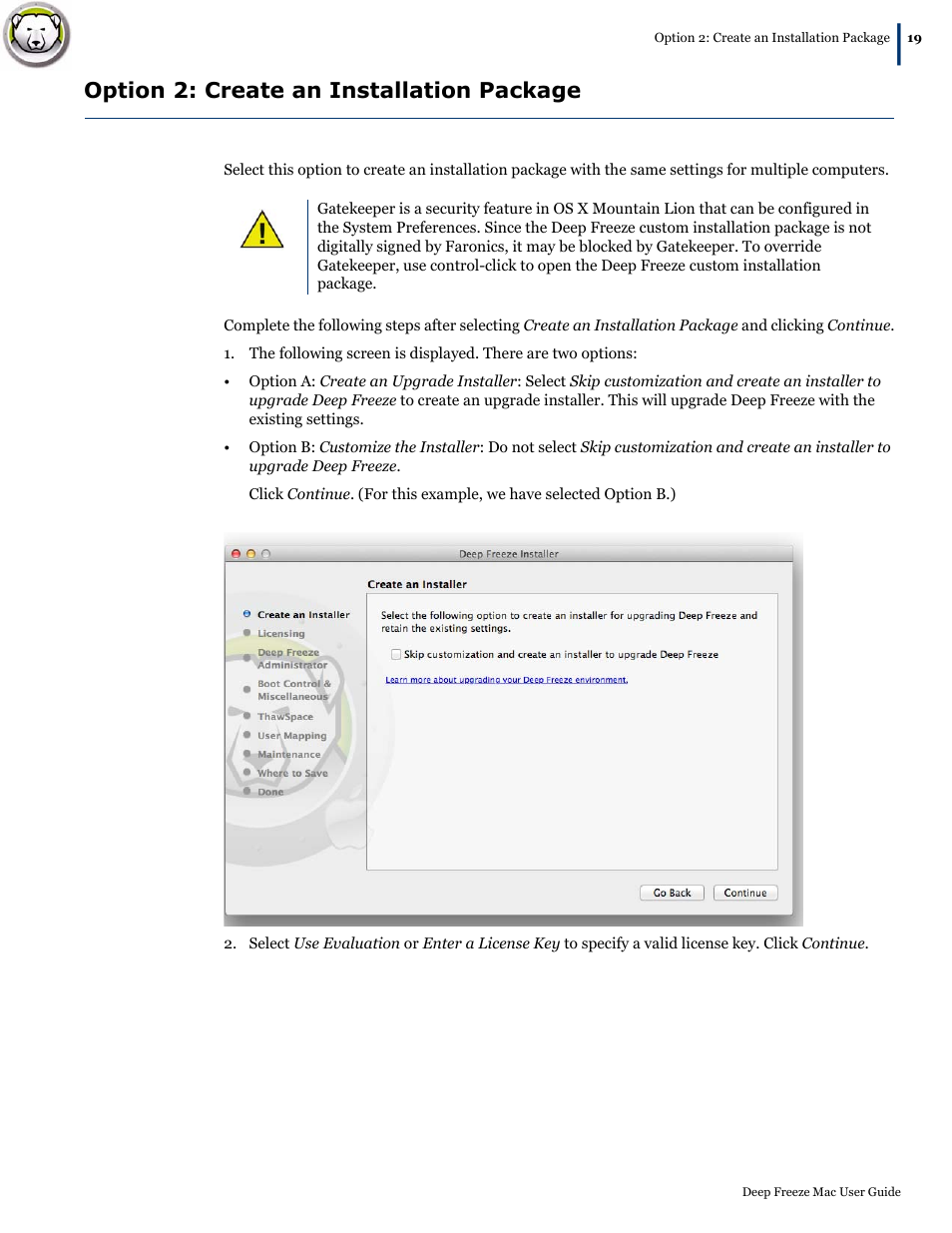 Option 2: create an installation package | Faronics Deep Freeze Mac User Manual | Page 19 / 66