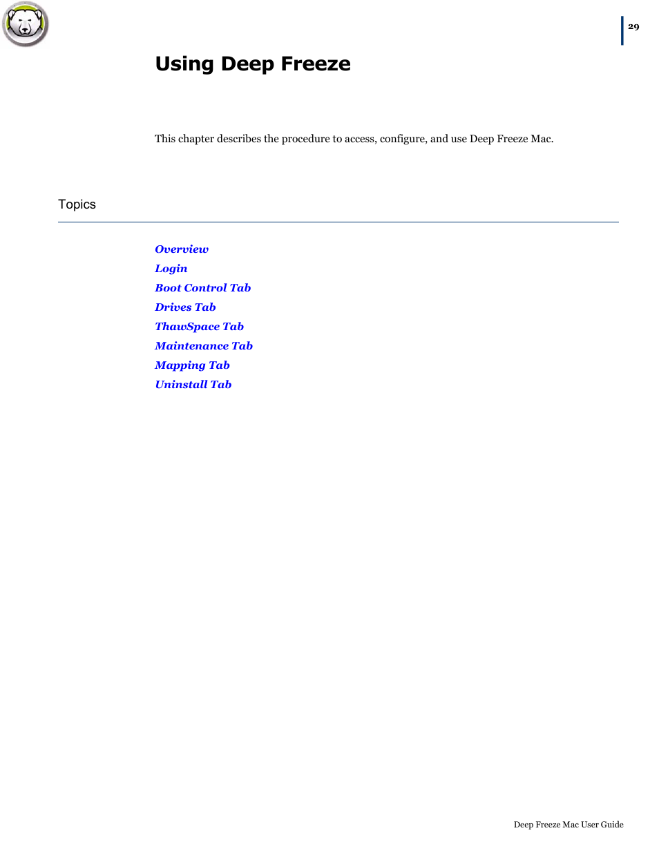Using deep freeze | Faronics Deep Freeze Mac User Manual | Page 29 / 66