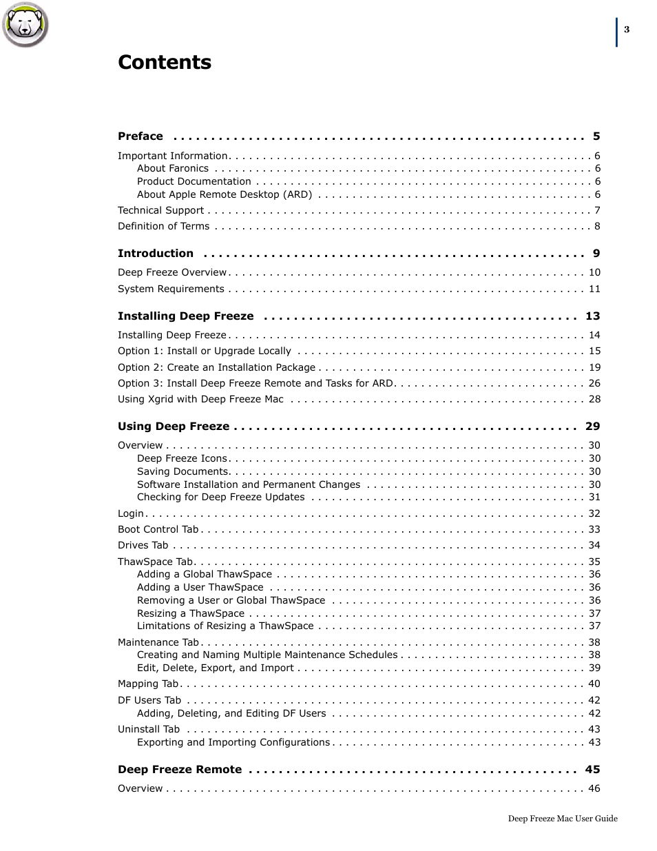 Faronics Deep Freeze Mac User Manual | Page 3 / 66