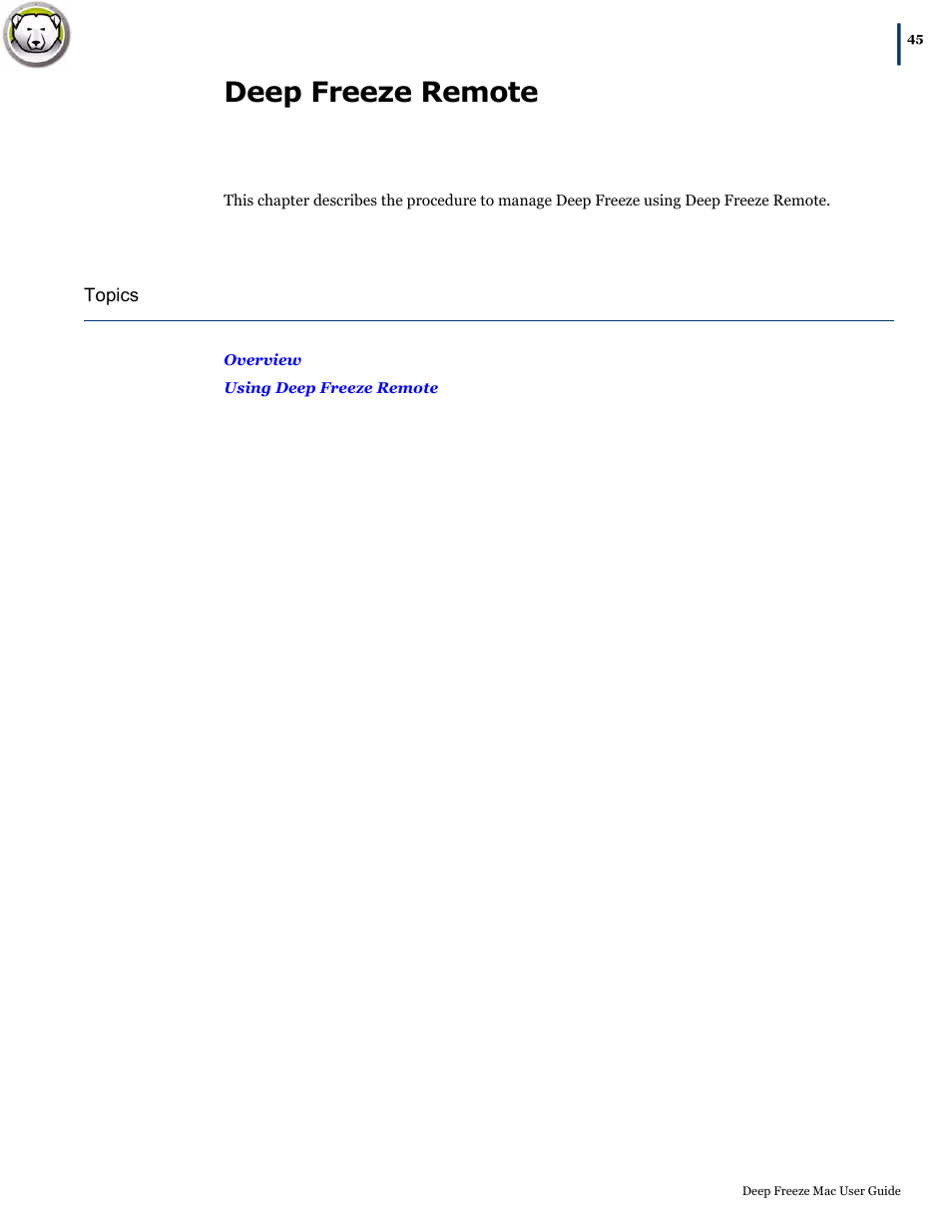 Deep freeze remote, Deep freeze, Remote | Faronics Deep Freeze Mac User Manual | Page 45 / 66