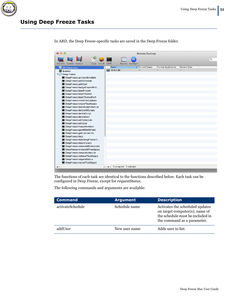 Using deep freeze tasks | Faronics Deep Freeze Mac User Manual | Page 53 / 66