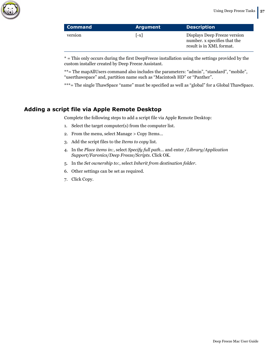 Adding a script file via apple remote desktop | Faronics Deep Freeze Mac User Manual | Page 57 / 66