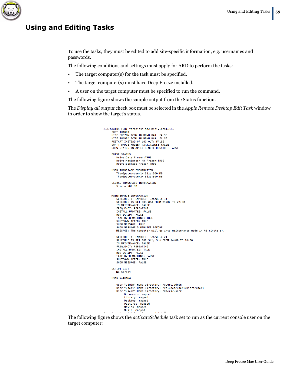 Using and editing tasks | Faronics Deep Freeze Mac User Manual | Page 59 / 66