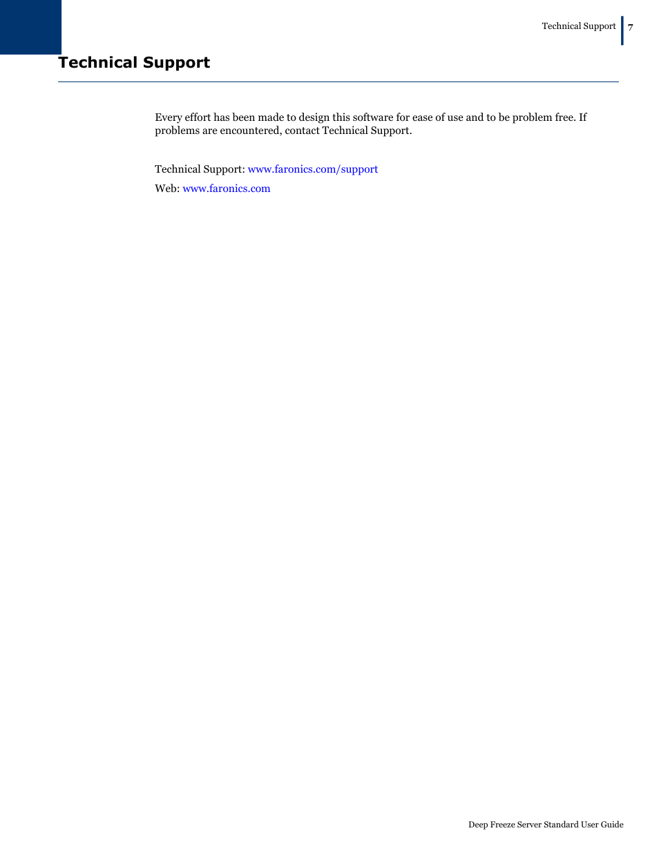 Technical support | Faronics Deep Freeze Server Standard Edition User Manual | Page 7 / 28