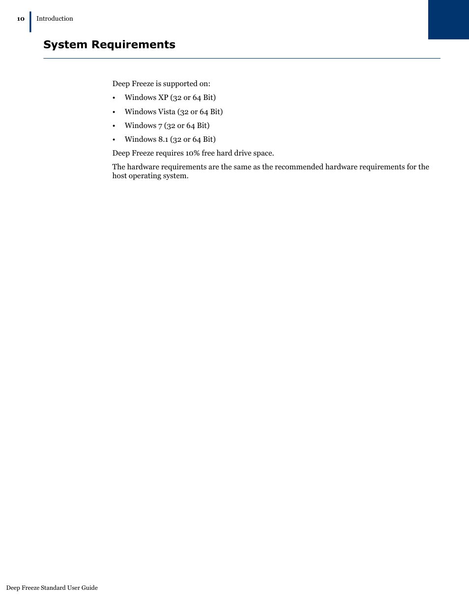 System requirements | Faronics Deep Freeze Standard User Manual | Page 10 / 32