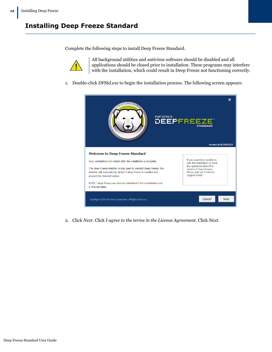 Installing deep freeze standard | Faronics Deep Freeze Standard User Manual | Page 12 / 32