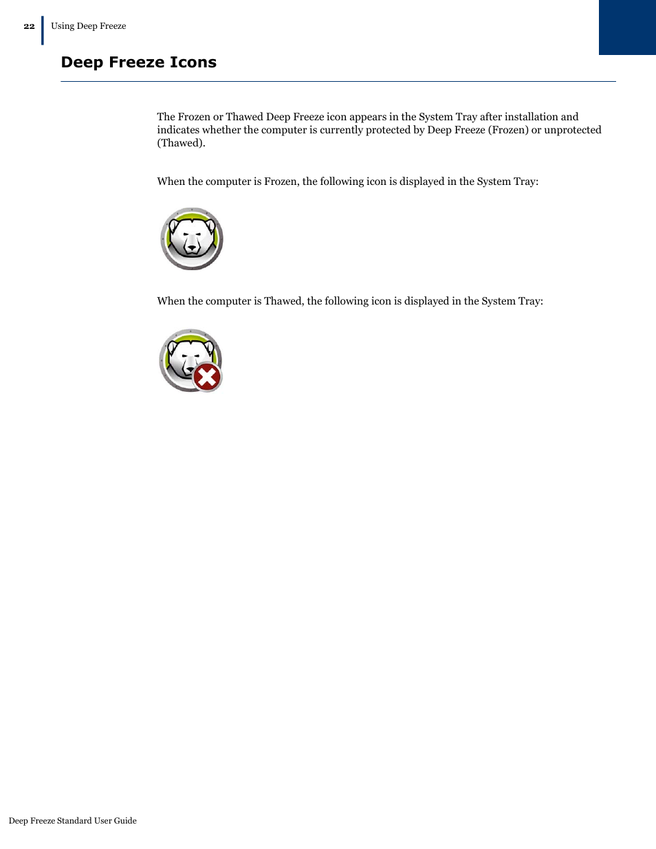 Deep freeze icons | Faronics Deep Freeze Standard User Manual | Page 22 / 32