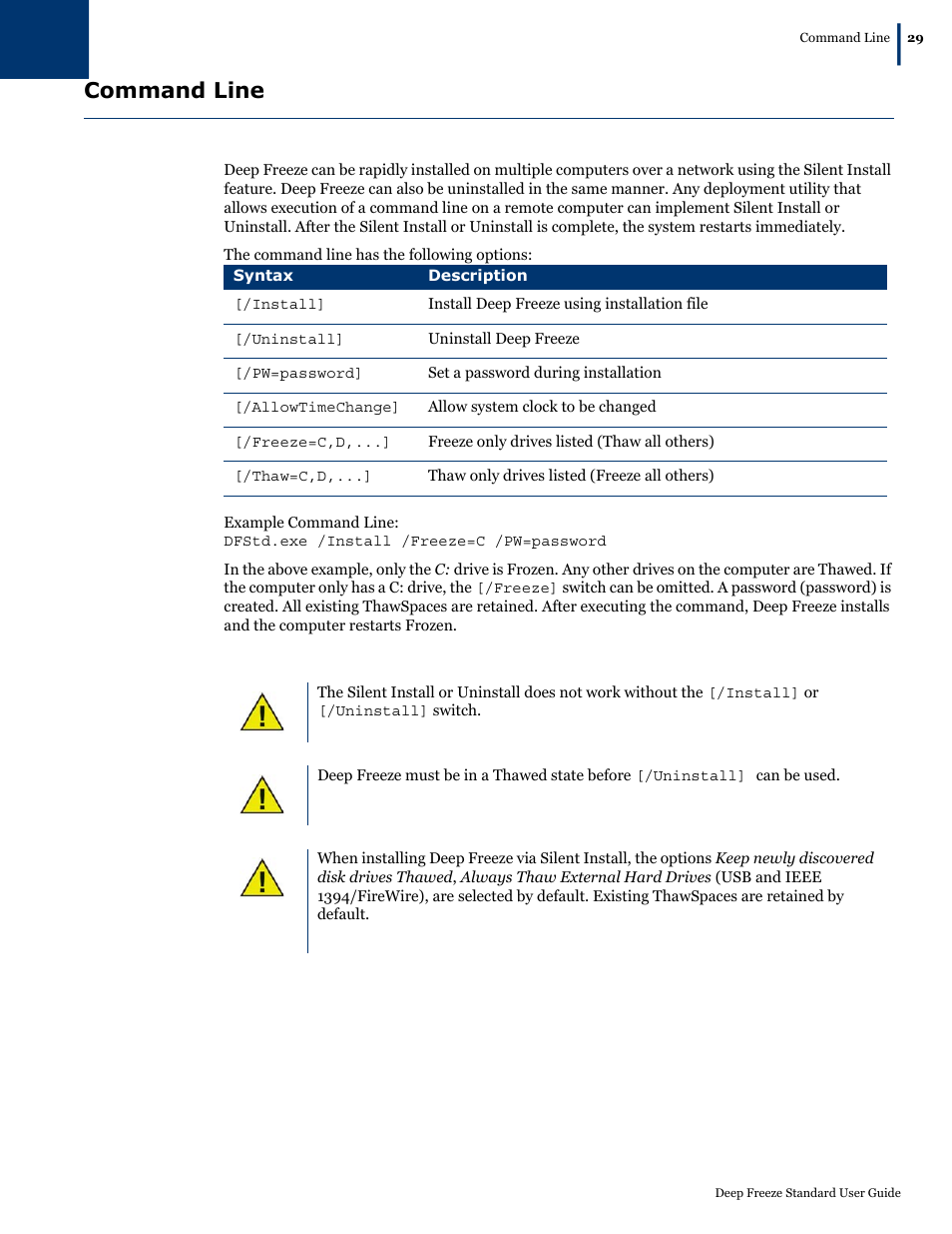 Command line | Faronics Deep Freeze Standard User Manual | Page 29 / 32