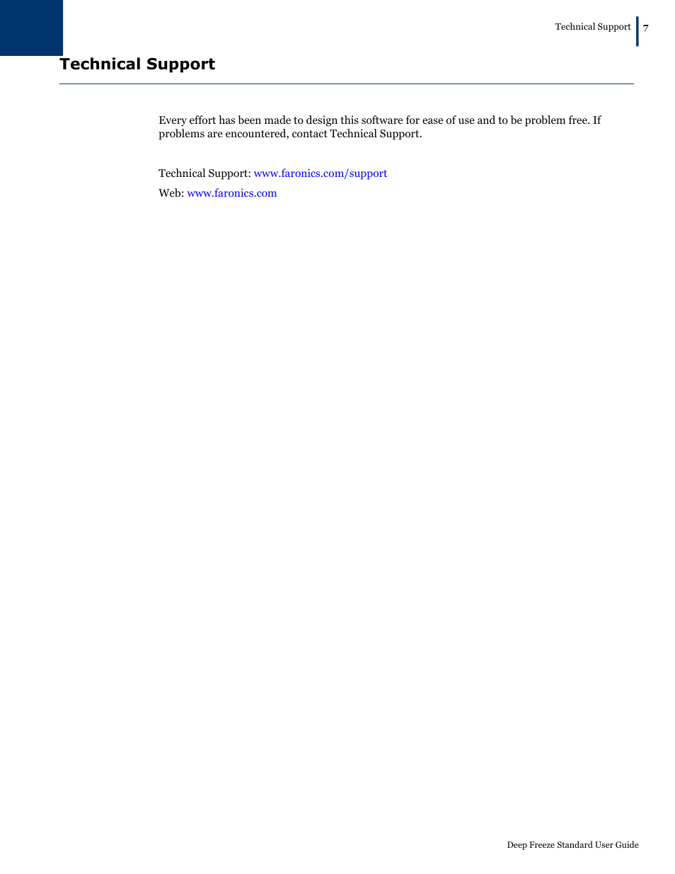 Technical support | Faronics Deep Freeze Standard User Manual | Page 7 / 32