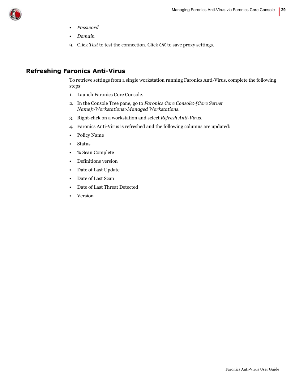 Refreshing faronics anti-virus | Faronics Anti-Virus Enterprise User Manual | Page 29 / 86