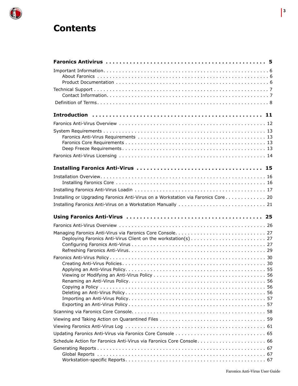 Faronics Anti-Virus Enterprise User Manual | Page 3 / 86