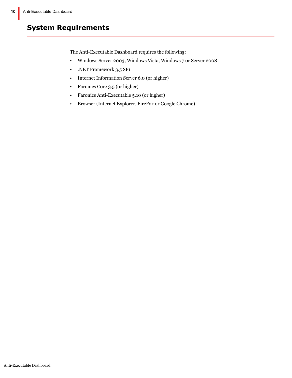 System requirements | Faronics Anti-Executable Dashboard User Manual | Page 10 / 17