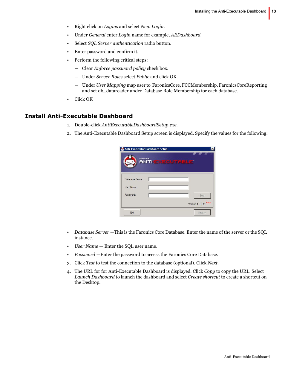 Install anti-executable dashboard | Faronics Anti-Executable Dashboard User Manual | Page 13 / 17