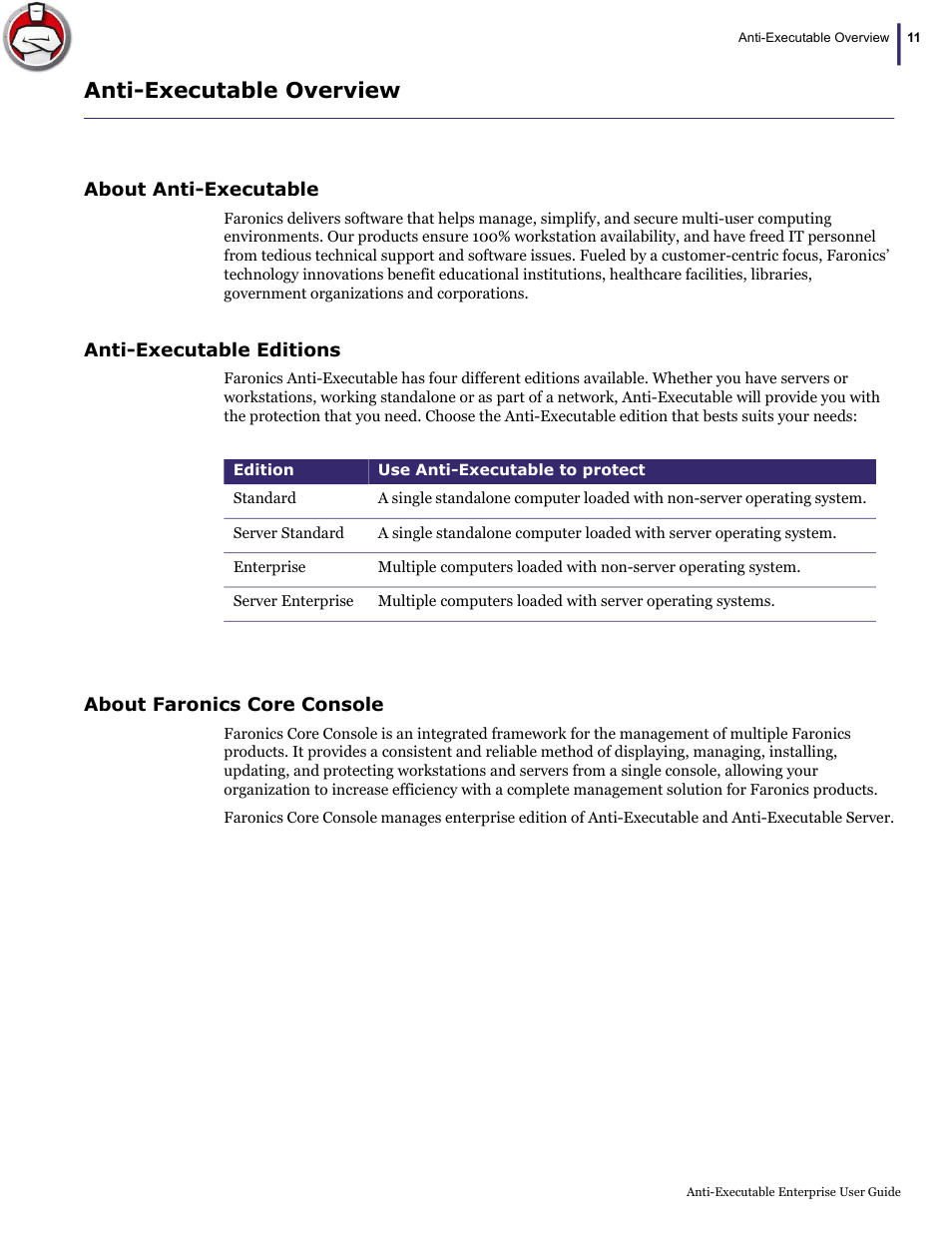 Anti-executable overview | Faronics Anti-Executable Enterprise/Server User Manual | Page 11 / 70