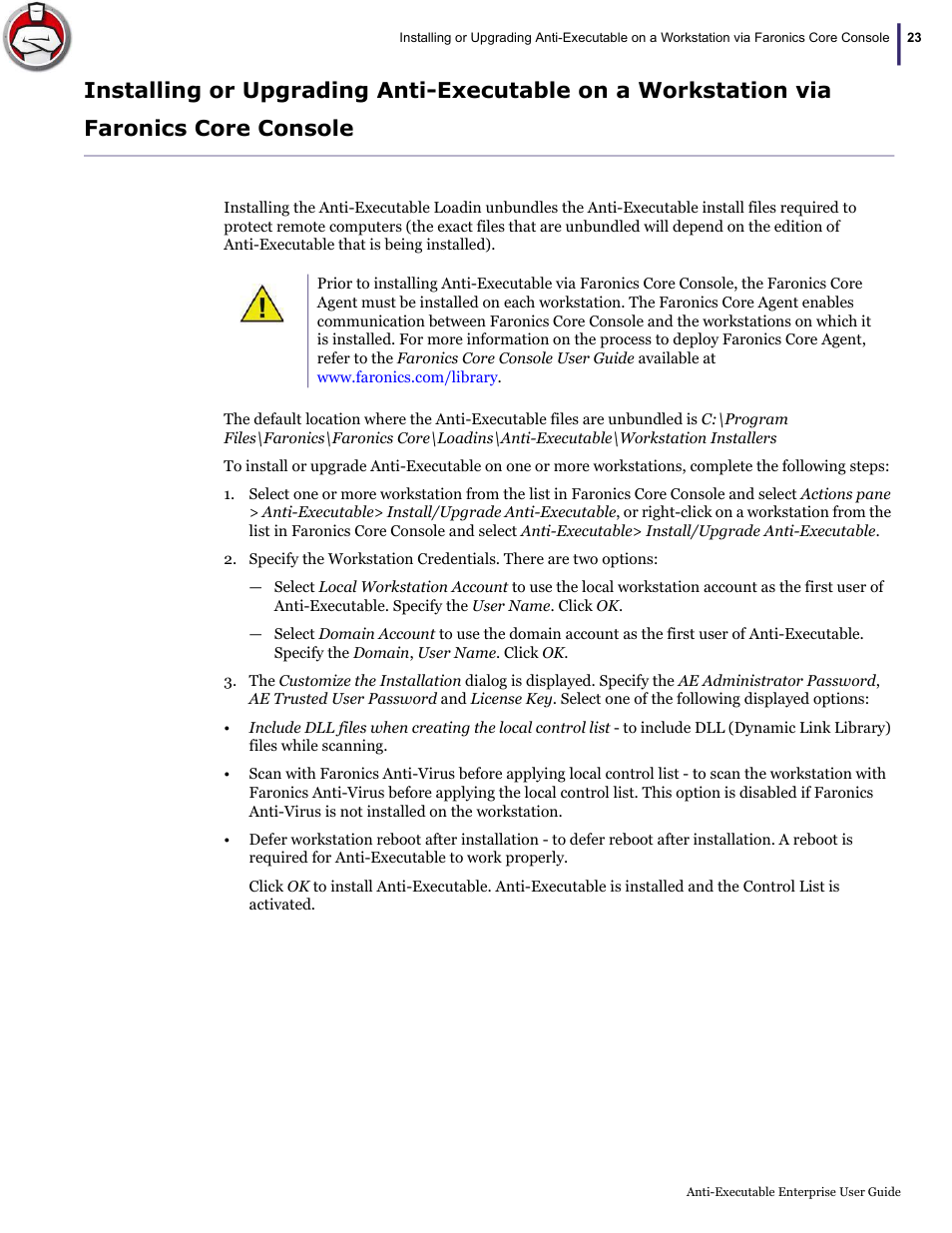 Faronics Anti-Executable Enterprise/Server User Manual | Page 23 / 70