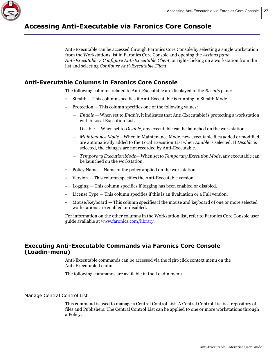 Faronics Anti-Executable Enterprise/Server User Manual | Page 27 / 70