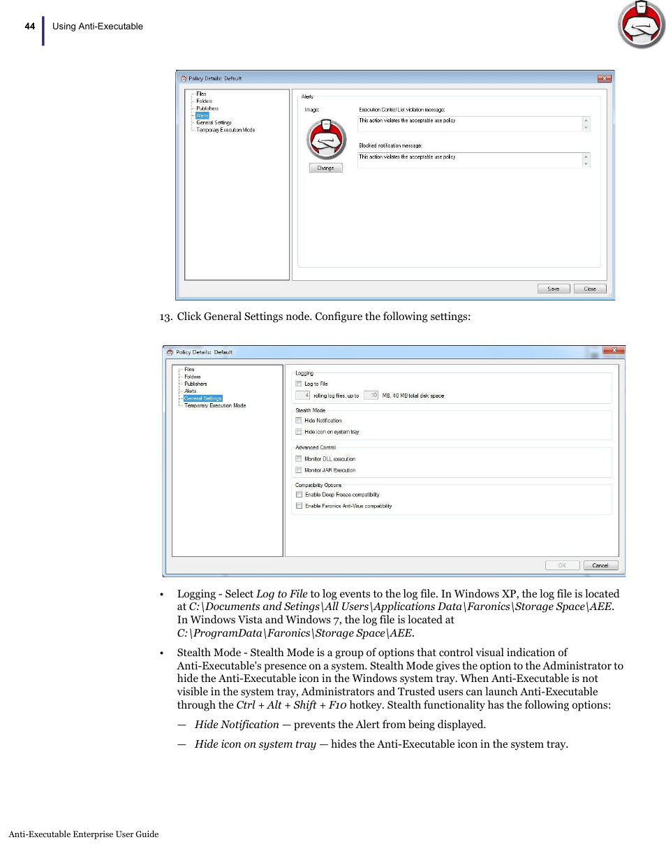 Faronics Anti-Executable Enterprise/Server User Manual | Page 44 / 70