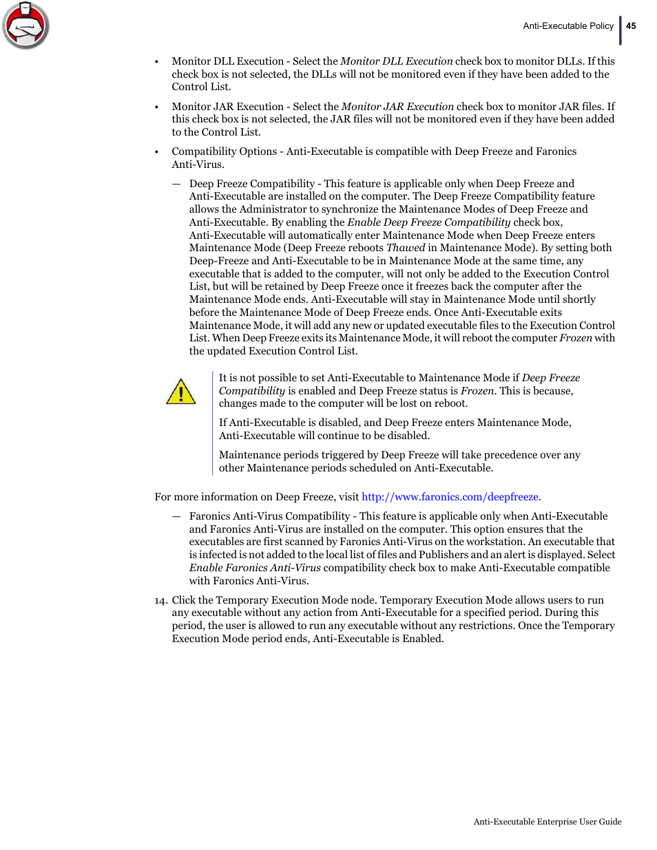 Faronics Anti-Executable Enterprise/Server User Manual | Page 45 / 70