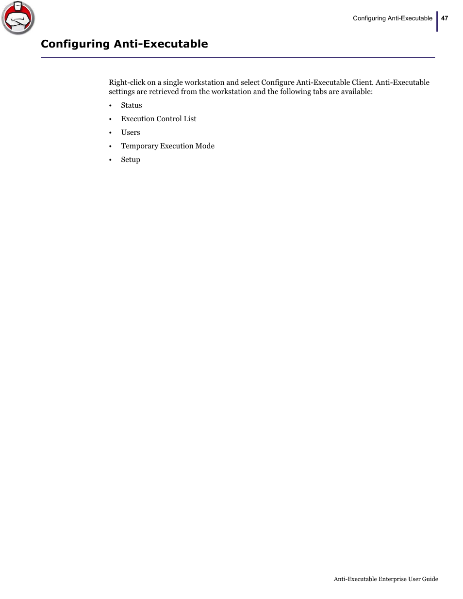 Configuring anti-executable | Faronics Anti-Executable Enterprise/Server User Manual | Page 47 / 70
