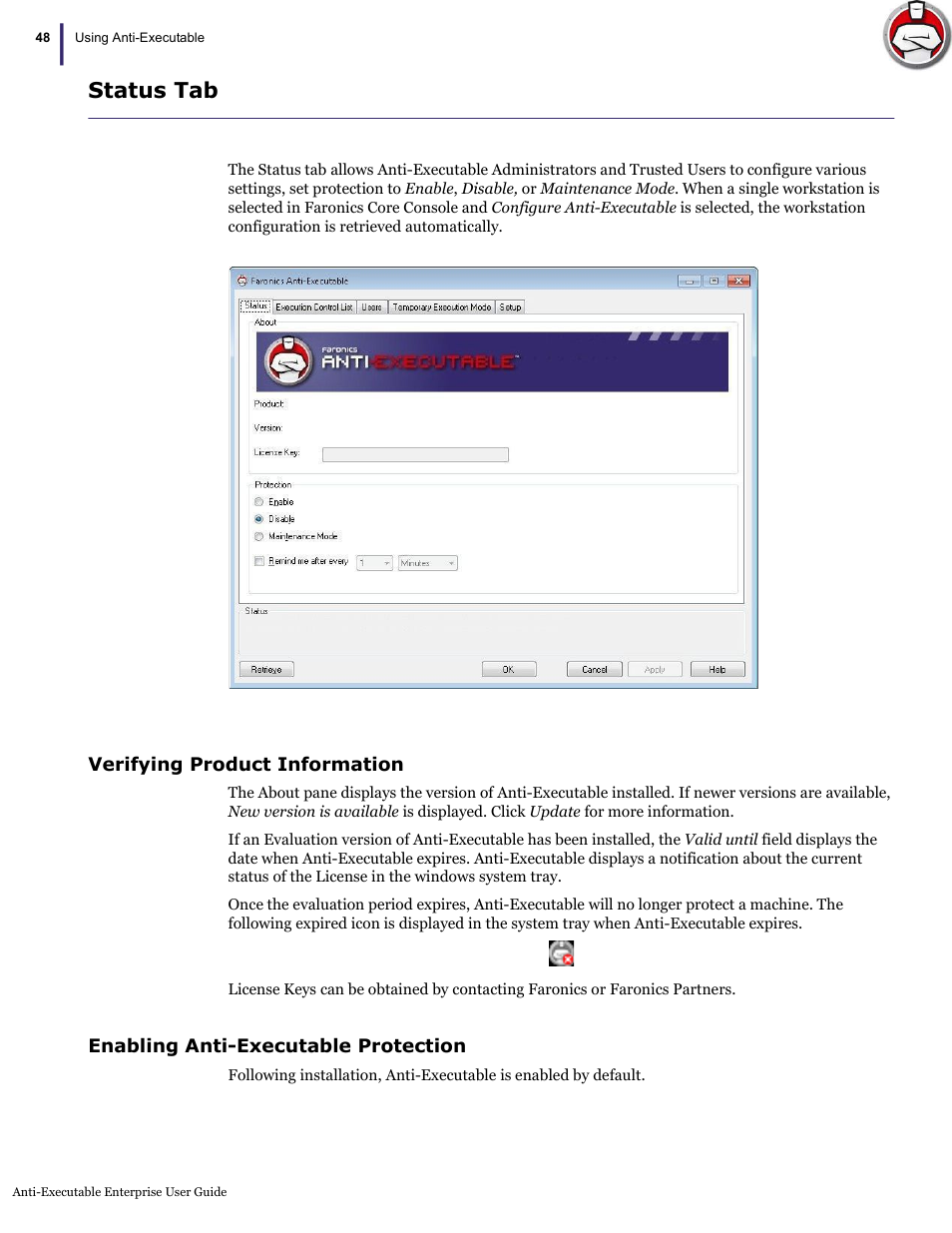 Status tab | Faronics Anti-Executable Enterprise/Server User Manual | Page 48 / 70