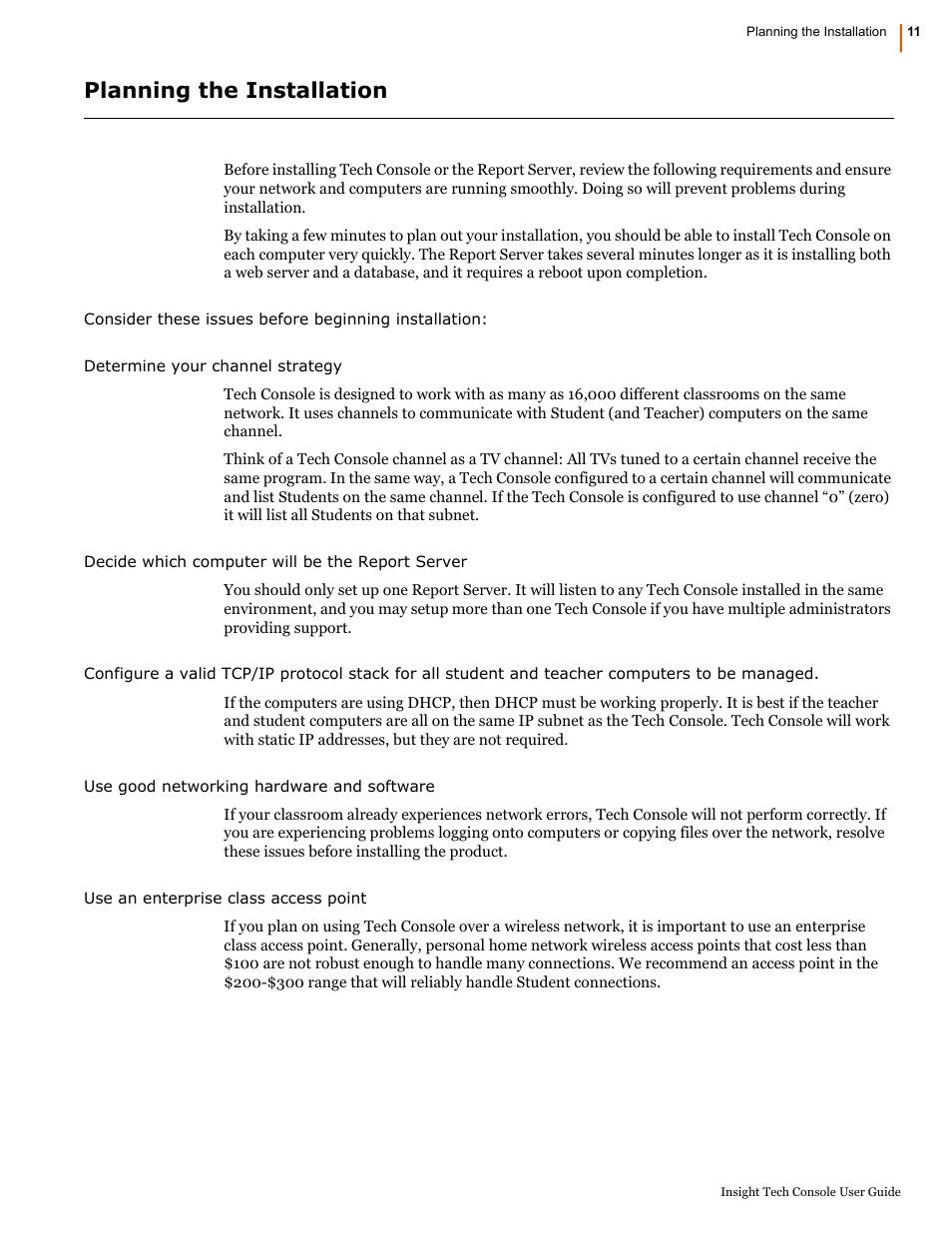 Planning the installation | Faronics Insight Tech Console User Manual | Page 11 / 54