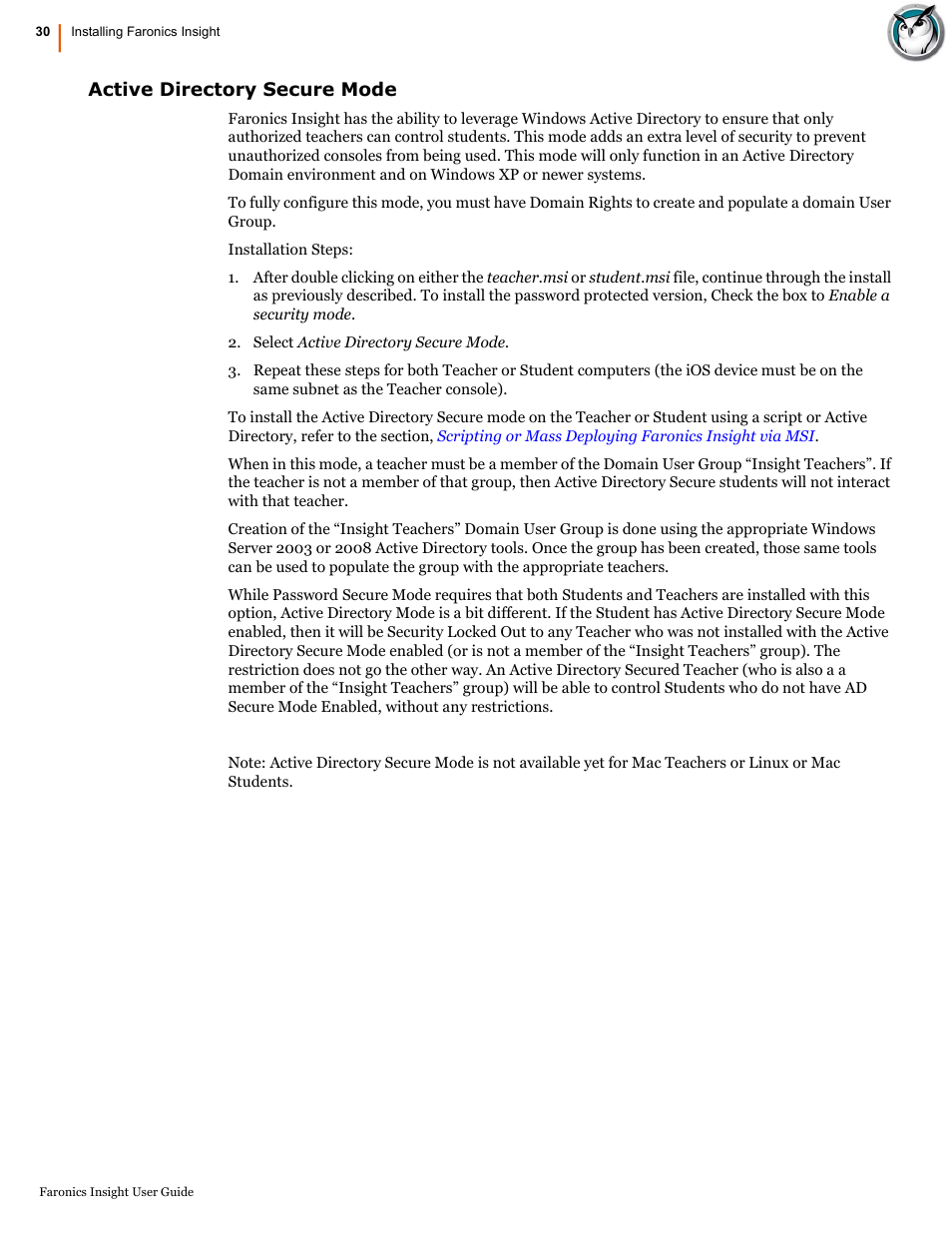 Active directory secure mode | Faronics Insight User Manual | Page 30 / 92