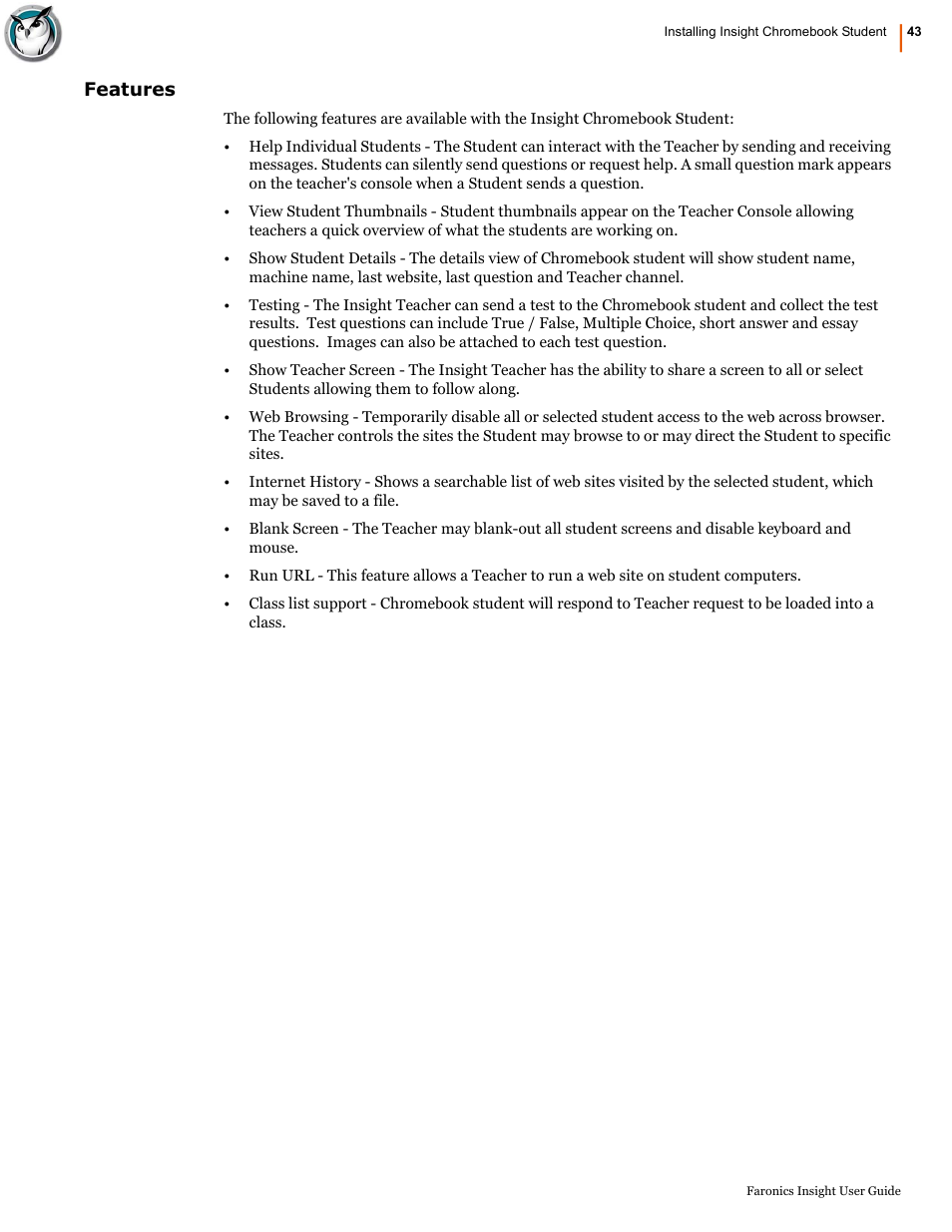 Features | Faronics Insight User Manual | Page 43 / 92