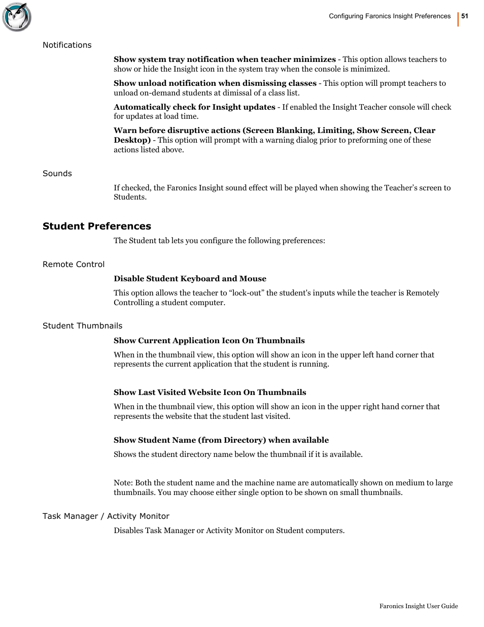 Student preferences | Faronics Insight User Manual | Page 51 / 92