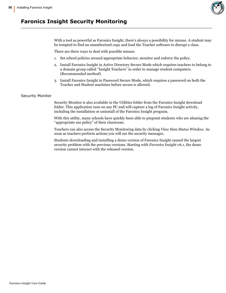 Faronics insight security monitoring | Faronics Insight User Manual | Page 56 / 92