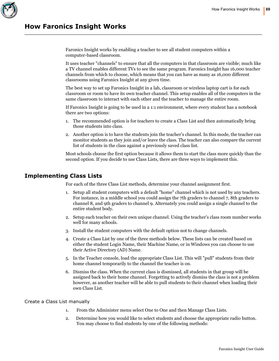 How faronics insight works, Implementing class lists | Faronics Insight User Manual | Page 67 / 92