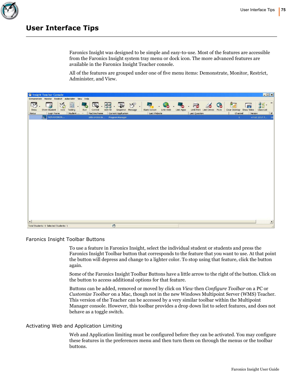 User interface tips | Faronics Insight User Manual | Page 73 / 92